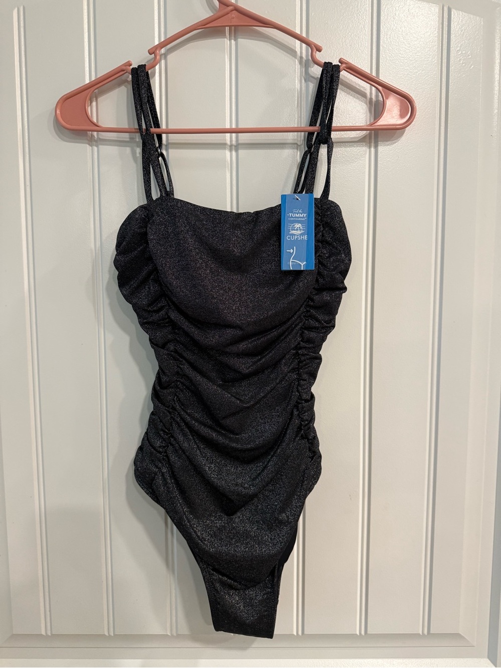 Cupshe Shimmery Black Ruched One-Piece Swimsuit